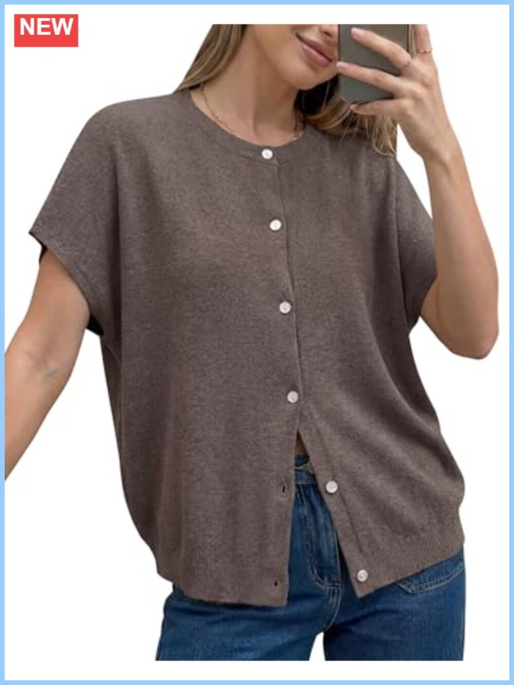 Wool Blend Oversized Batwing Short Sleeve Cardigan Women's Open Front Knit